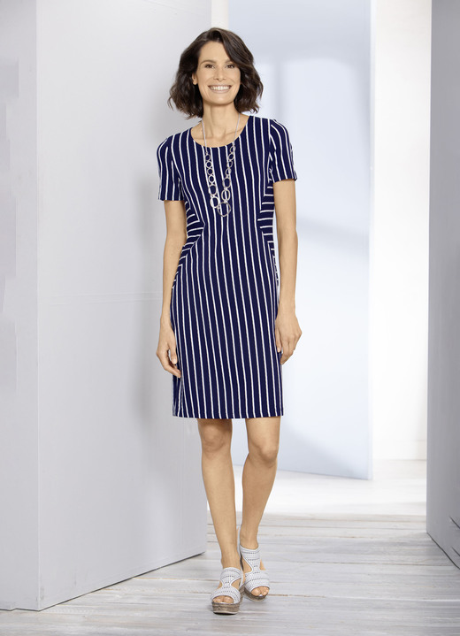 kleider - Kleid in angesagter Streifenoptik, in Größe 034 bis 050, in Farbe MARINE-WEISS