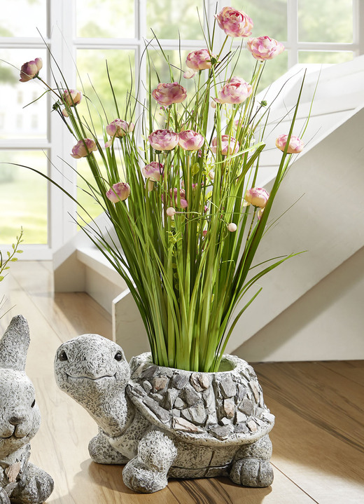 Kunst- & textielplanten - Bosje gras in magnesia pot, in Farbe ROZE-GROEN, in Ausführung Grasbos, groot Ansicht 1