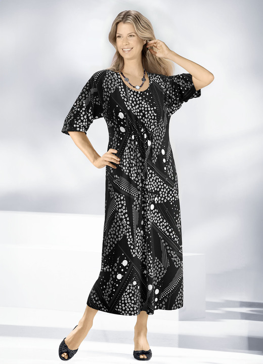 Homewear & vrijetijdsmode - Kaftan met pootafdruk, in Größe 038 bis 062, in Farbe ZWART-WIT