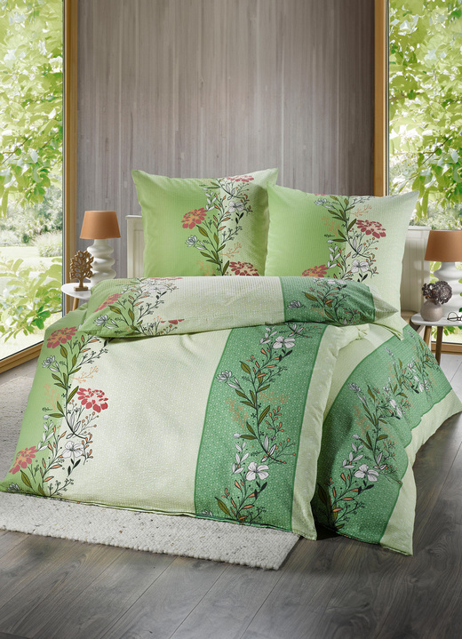 Beddengoed - Strijkvrije seersucker beddengoedset, in Größe 111 (40/80 cm + 135/200 cm) bis 115 (80/80 cm + 155/220 cm), in Farbe GROEN Ansicht 1