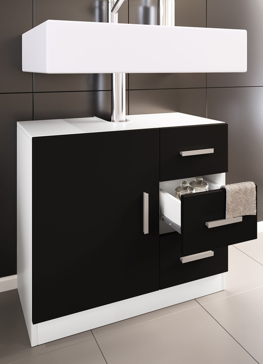 Badkamermeubels - Modern badkamermeubelprogramma, in Farbe WIT-ZWART, in Ausführung Onderkast voor spoelbak met 3 lades Ansicht 1