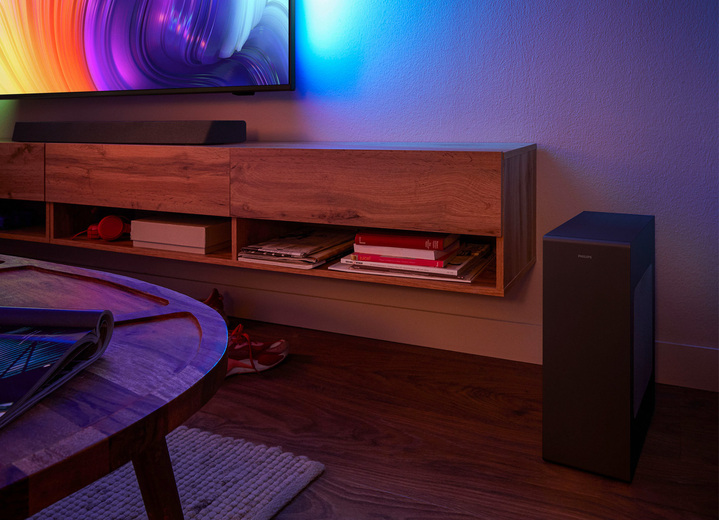 - Philips “The One” soundbar met draadloze subwoofer, in Farbe ZWART Ansicht 1