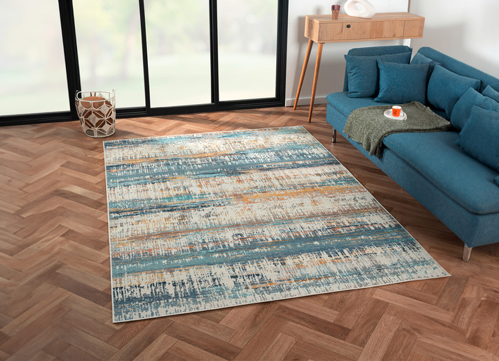 Modern - Robuust tapijt met een moderne used look, in Farbe BLAU Ansicht 1