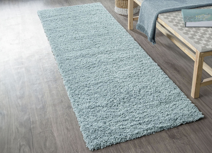 Modern - Fantastisch donzige bruggen en tapijten in shaggy kwaliteit, in Größe 111 (Brücke 60x90 cm) bis 304 (Teppich rund ø 150 cm), in Farbe LICHTBLAUW Ansicht 1