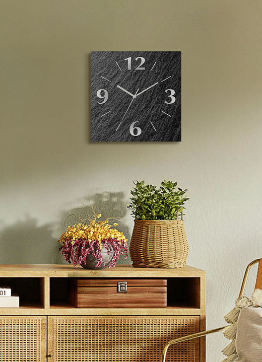 Horloges - Hoogwaardige wandklok in leisteenlook, in Farbe ANTHRAZIT, in Ausführung Mit Quarzuhrwerk Ansicht 1