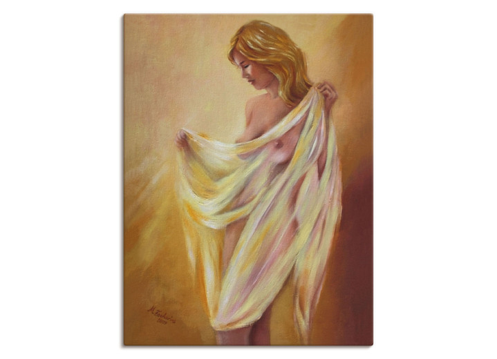 Modern - Afbeelding getiteld “Nude with Cloth”, in Farbe NATUR, in Ausführung B45xH60xT1,8 cm Ansicht 1