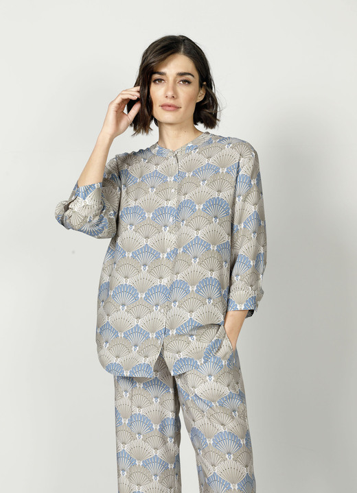 3/4-mouw - Lange blouse met harmonieuze print 3/4-mouw - Lange blouse met harmonieuze print, in Größe 038 bis 052, in Farbe BLAU-TAUPE
