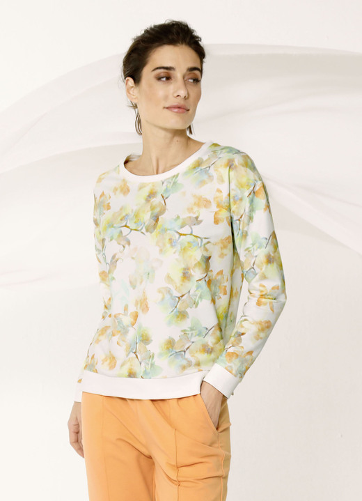Lange mouw - Sweatshirt met ronde hals, in Größe 038 bis 052, in Farbe ECRU-ORANJE-GROEN Ansicht 1