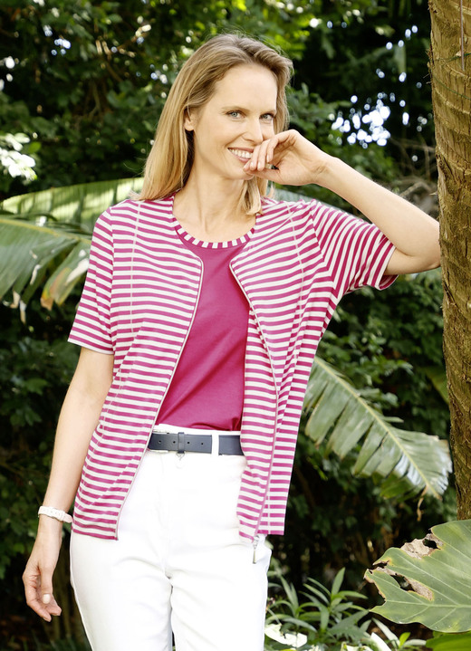 Shirts - Overhemdjack met garengeverfd gestreept dessin, in Größe 038 bis 046, in Farbe FUCHSIA-WEISS Ansicht 1
