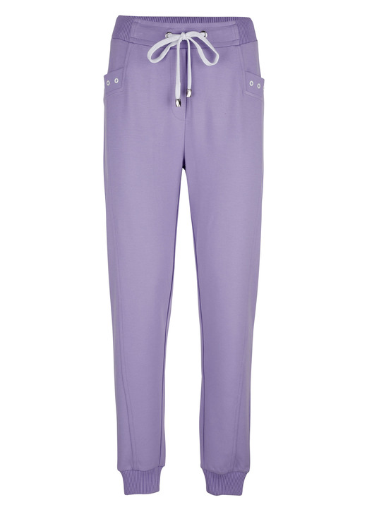 Broeken - Broek in joggingstijl, in Größe 038 bis 050, in Farbe LILA-WEISS Ansicht 1