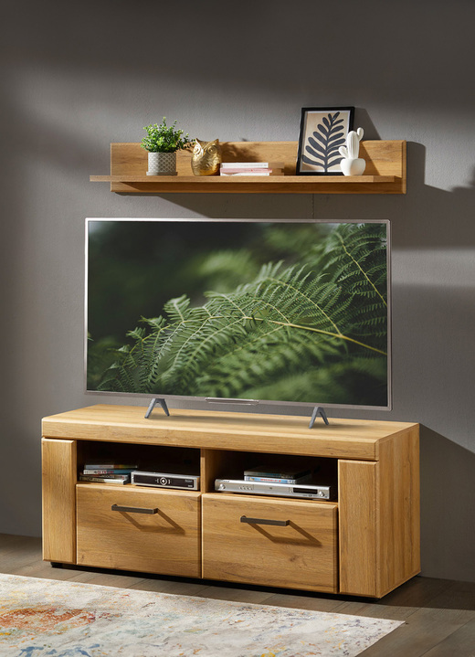 TV- & hifi-meubels - TV-longboard met wandplank, in Farbe LICHT EIKEN, in Ausführung klein Ansicht 1