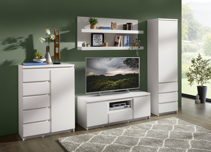 Woonwanden - 4-delige wandkast in modern design, in Farbe WEISS Ansicht 1