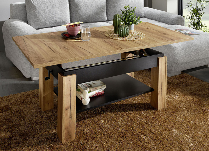 Couchtische - Couchtisch mit Funktion, in Farbe EICHE GOLD-SCHWARZ, in Ausführung ausziehbar und höhenverstellbar Ansicht 1
