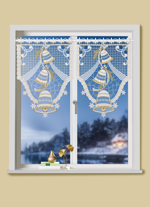 Plauener Spitze - Schijfhanger gemaakt van echt Plauen-kant, in Farbe WEISS-GOLD