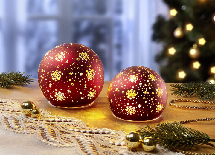 Kerstdecoraties - Verlichte ballen, set van 2, in Farbe ROT Ansicht 1