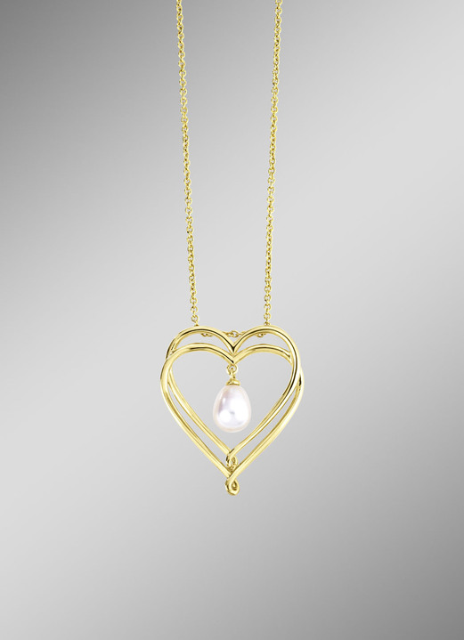 Hangers - Hartvormige hanger met zoetwaterparel en ankerketting, in Farbe  Ansicht 1