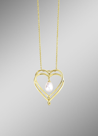 Hartvormige hanger met zoetwaterparel en ankerketting