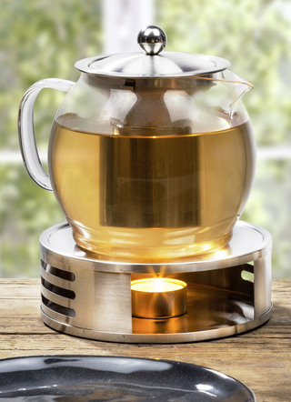 Theeservies met roestvrijstalen warmer