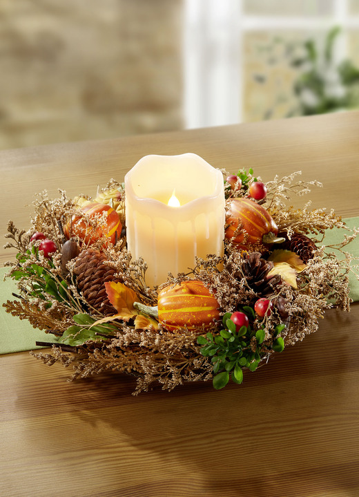 Wohnaccessoires - Naturkranz mit LED-Kerze, in Farbe NATUR-BRAUN