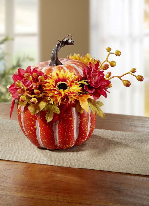 Kunst- & textielplanten - Decoratieve pompoen met kleine bessen en herfstbloemen, in Farbe ORANGE