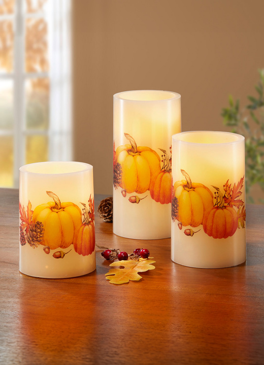 Wohnaccessoires - LED-Echtwachskerzen, 3er-Set, in Farbe CREME-ORANGE