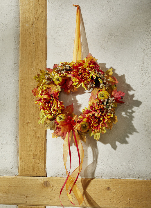 Kunst- & textielplanten - Herfstige muurkrans, in Farbe ORANGE