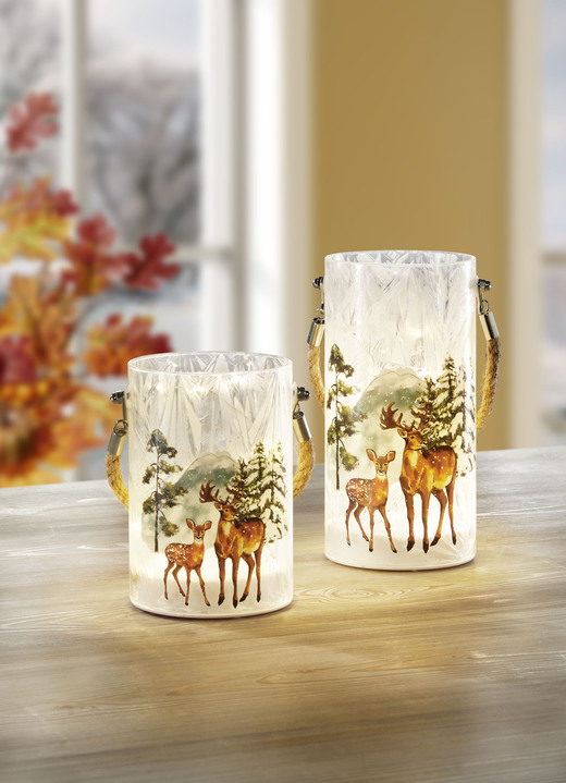 Woonaccessoires - Lantaarn, set van 2, in Farbe WEISS-BRAUN