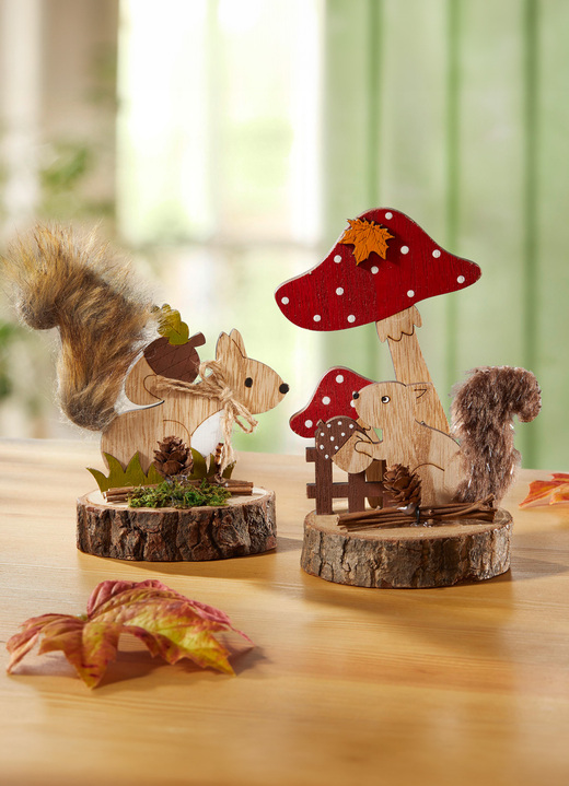 Woonaccessoires - Eekhoorn op boomschijf, set van 2, in Farbe BRUIN-ROOD-NATUUR