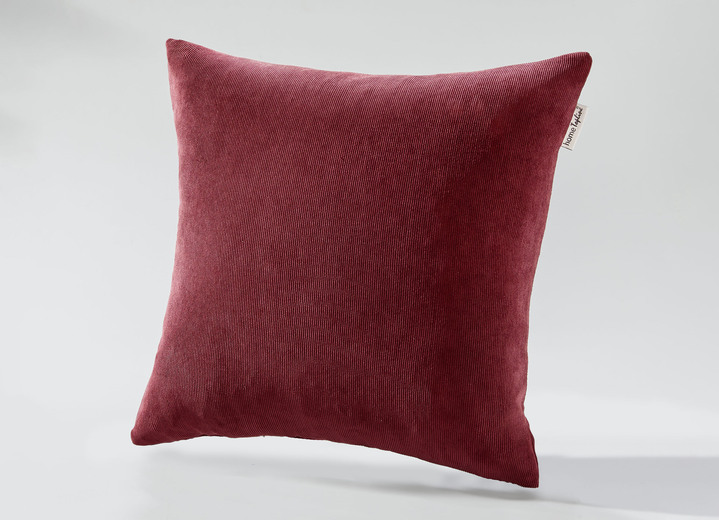 Decoratiekussens & slopen - Stoelkussen en kussenhoes in fijn ribfluweel, in Größe 905 (kussensloop, 40 x 40 cm) bis 915 (stoelkussen, 38x38x 4 cm), in Farbe WEINROT Ansicht 1