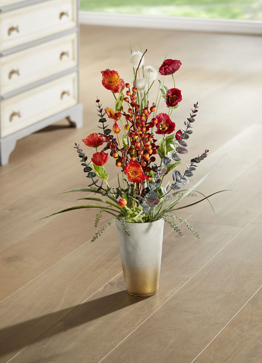 Kunst- & textielplanten - Klaproos arrangement in vaas, in Farbe ORANGE
