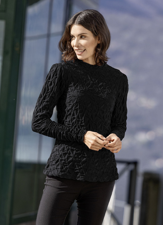 Lange mouw - Shirt met opstaande kraag in 2 kleuren Lange mouw - Shirt met opstaande kraag in 2 kleuren, in Größe 034 bis 052, in Farbe ZWART
