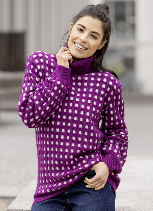 Langarm - Pullover, in Größe L(44/46) bis XXL(52/54), in Farbe BEERE-WEISS