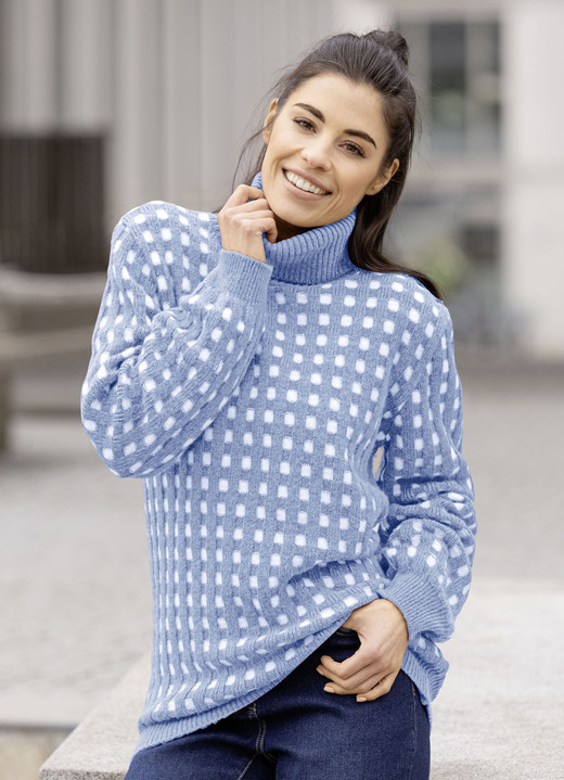 Langarm - Pullover, in Größe L(44/46) bis XXL(52/54), in Farbe JEANSBLAU-WEISS Ansicht 1