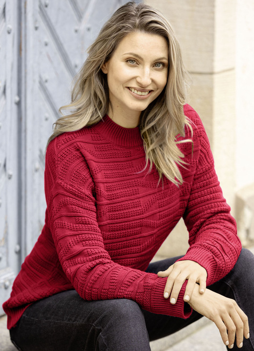 Basics - Trui met gemengde textuur, in Größe 036 bis 050, in Farbe ROOD Ansicht 1