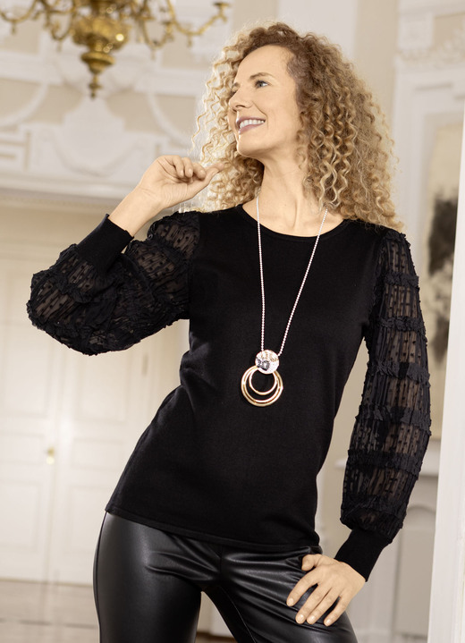 Basics - Trui met chiffon mouwen Basics - Trui met chiffon mouwen, in Größe L(44/46) bis XXL(52/54), in Farbe ZWART