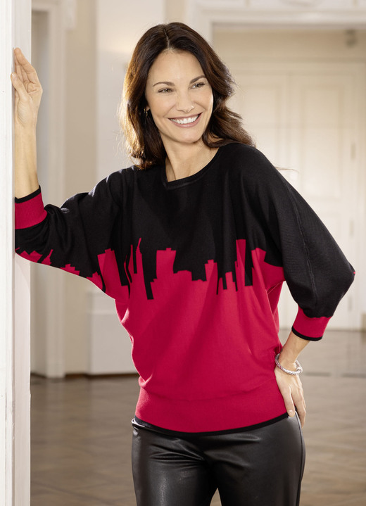 Pullover & breimode - Een trui van zachte, fijngebreide kwaliteit Pullover & breimode - Een trui van zachte, fijngebreide kwaliteit, in Größe L(44/46) bis XS (32/34), in Farbe ZWART-ROOD