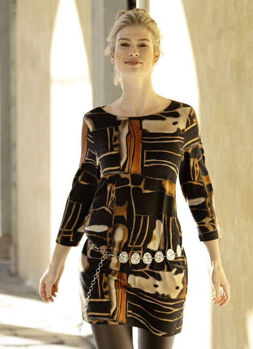 Klaus Modelle - Gebreide tuniek van fijn breisel, in Größe L(44/46) bis XXL(52/54), in Farbe SCHWARZ-CAMEL-MULTICOLOR Ansicht 1
