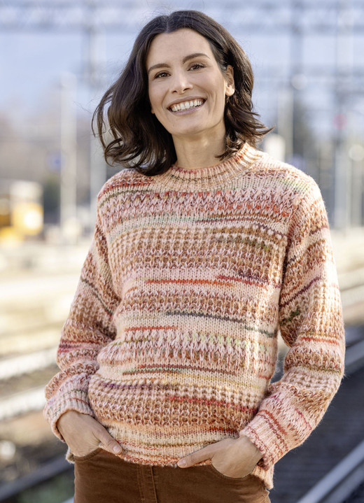 Lange mouw - Grof gebreide trui, in Größe L(44/46) bis XXL(52/54), in Farbe CREME-MULTICOLOR