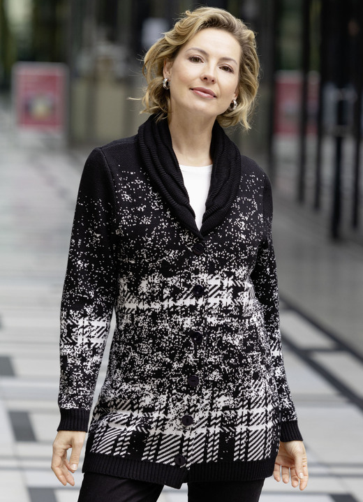 Strickjacken - Strickjacke Strickjacken - Strickjacke, in Größe 038 bis 054, in Farbe SCHWARZ-WEISS