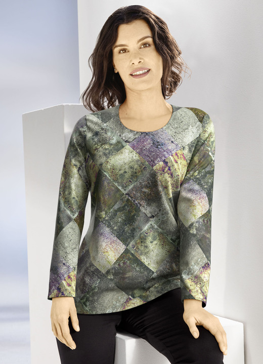 Klaus Modelle - Fijngebreide trui, in Größe L(44/46) bis XXL(52/54), in Farbe GRÜN-MULTICOLOR