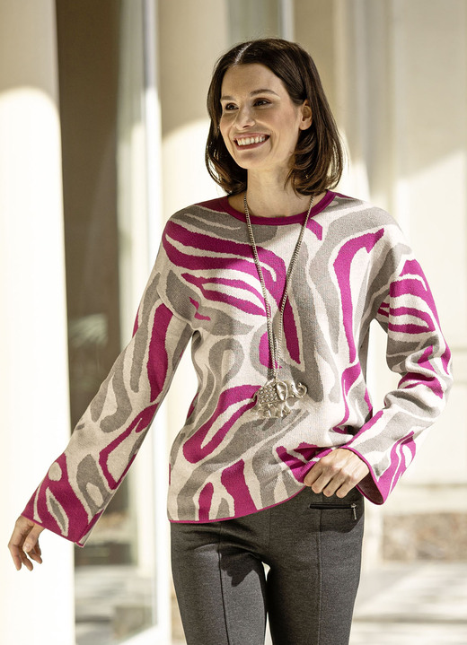 Lange mouw - Trui in jacquardmotief, in Größe 036 bis 052, in Farbe FUCHSIA-GRIJS-LICHTGRIJS Ansicht 1