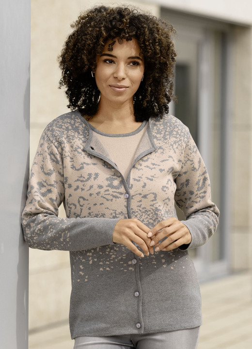 Gebreide sets - gebreide twinset in jacquarddesign, in Größe 036 bis 052, in Farbe BEIGE-GRAU Ansicht 1