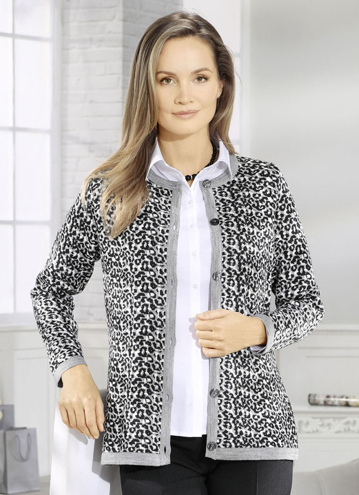 Strickjacken - Strickjacke, in Größe 038 bis 054, in Farbe GRAU MELIERT-SCHWARZ-WEISS Ansicht 1