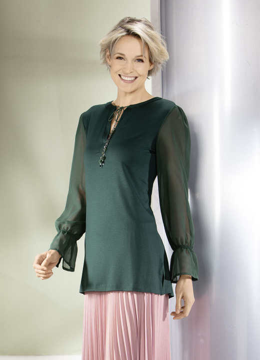 Lange mouw - Shirt met bijzondere halslijnverwerking in 2 kleuren, in Größe 036 bis 052, in Farbe SPARGROEN Ansicht 1