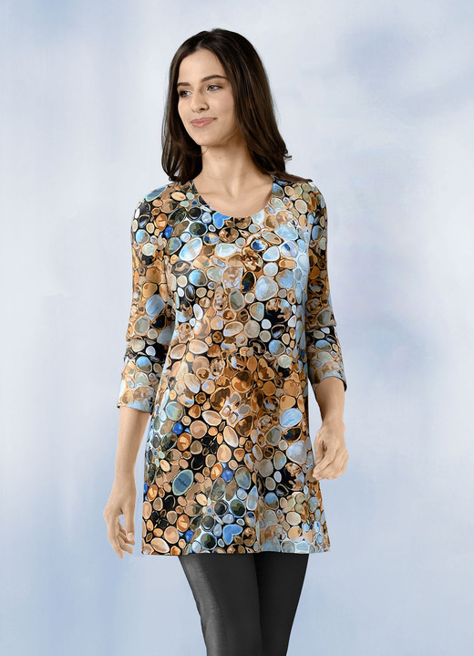 3/4-mouw - Longshirt met all-overprint 3/4-mouw - Longshirt met all-overprint, in Größe 036 bis 048, in Farbe BLAUW-BRUIN-ZWART