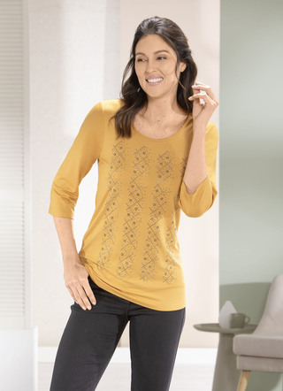 Shirt met contrasterende sierplaten in 2 kleuren