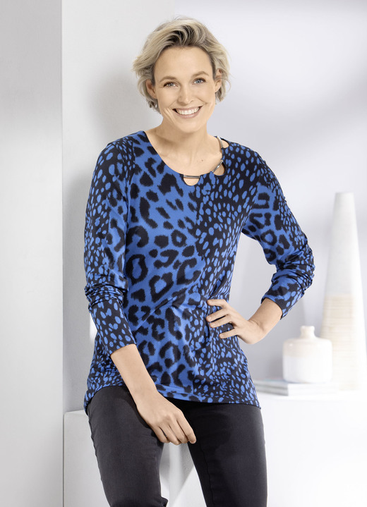 Lange mouw - Shirt met bijzondere halslijnverwerking Lange mouw - Shirt met bijzondere halslijnverwerking, in Größe 038 bis 050, in Farbe KONINKLIJK BLAUW-ZWART