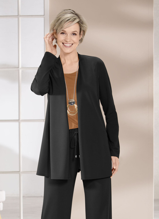 Shirtjasjes - Shirtjasje in een sluitingloze uitvoering in 4 kleuren Shirtjasjes - Shirtjasje in een sluitingloze uitvoering in 4 kleuren, in Größe 038 bis 054, in Farbe ZWART