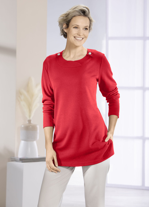 Lange mouw - Sweatshirt met decoratieve knopen in 2 kleuren, in Größe 040 bis 054, in Farbe ROOD Ansicht 1