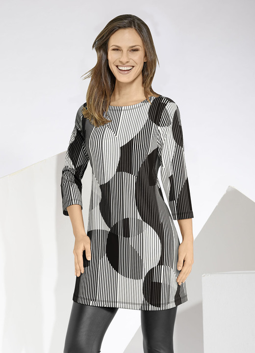 Shirts - Longshirt, in Größe 038 bis 050, in Farbe SCHWARZ-WEISS